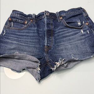 Levi’s 501 Dark Wash Distressed Denim Shorts